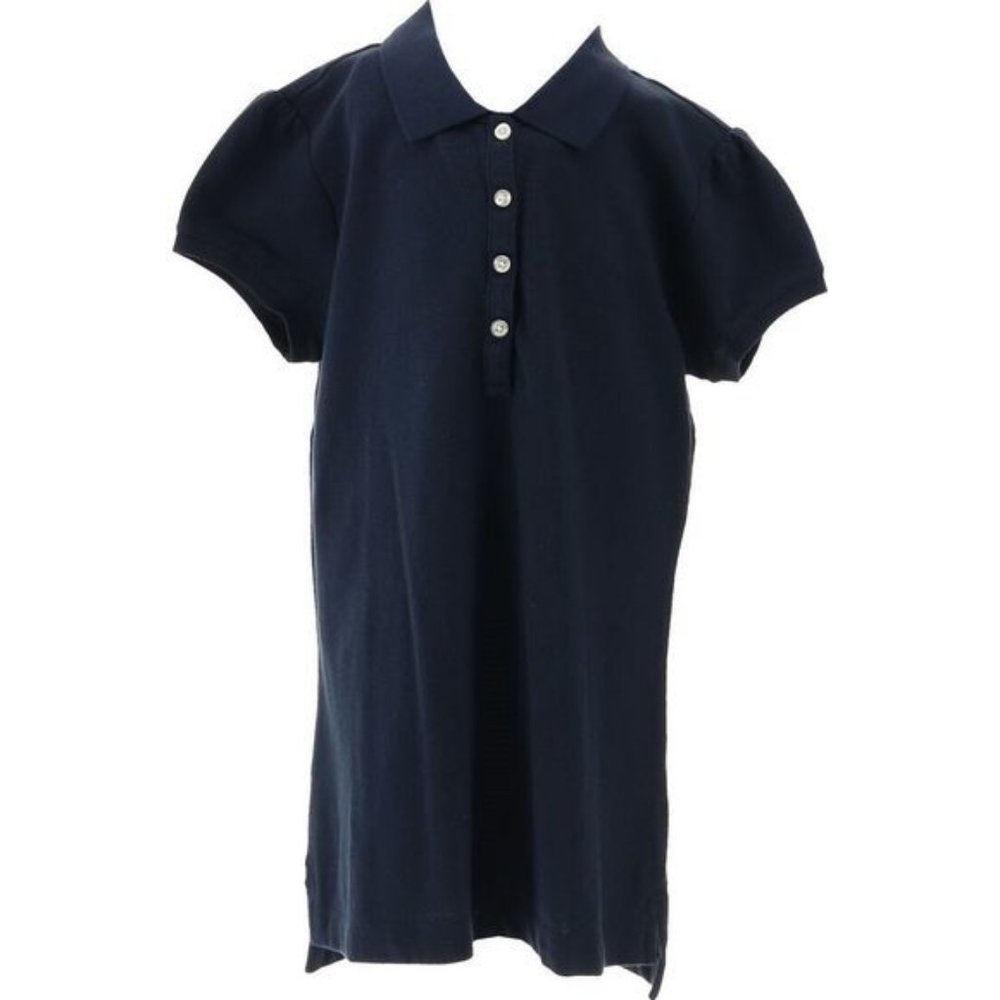 NWT LANDS' END UNIFORM‎ GIRL'S CAP SLEEVE MESH POLO SHIRT CLASSIC NAVY MEDIUM